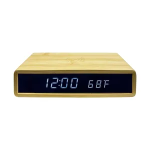 Wireless Charger Clock with LED Clock for iPhone and Samsung Galaxy, Wooden Digital Alarm Clock Charging Station