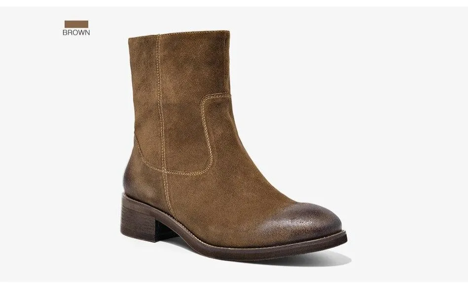 Women Boots Fashion Brand Genuine Leather Cow Suede Zipper Ankle Length Lady Shoes Top Quality Shoes Handmade