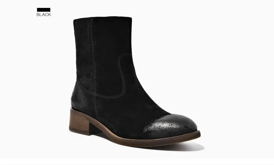 Women Boots Fashion Brand Genuine Leather Cow Suede Zipper Ankle Length Lady Shoes Top Quality Shoes Handmade