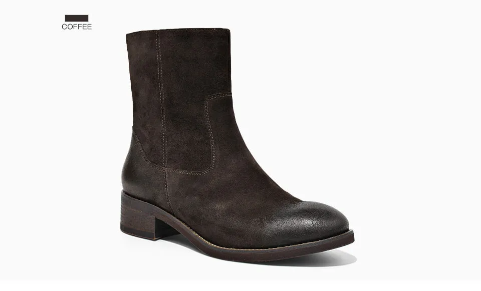 Women Boots Fashion Brand Genuine Leather Cow Suede Zipper Ankle Length Lady Shoes Top Quality Shoes Handmade