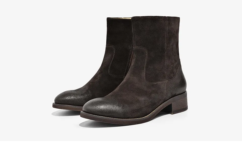 Women Boots Fashion Brand Genuine Leather Cow Suede Zipper Ankle Length Lady Shoes Top Quality Shoes Handmade