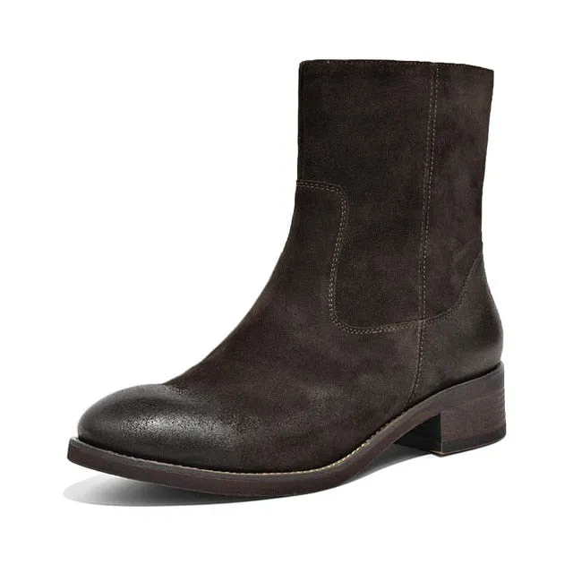 Women Boots Fashion Brand Genuine Leather Cow Suede Zipper Ankle Length Lady Shoes Top Quality Shoes Handmade