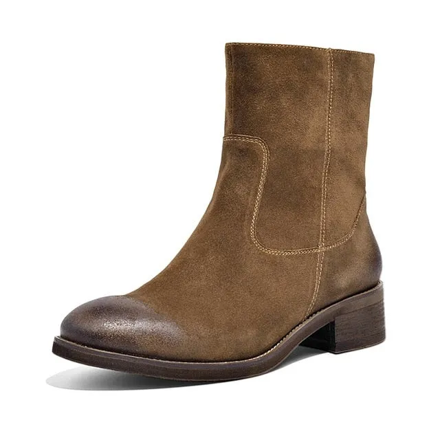 Women Boots Fashion Brand Genuine Leather Cow Suede Zipper Ankle Length Lady Shoes Top Quality Shoes Handmade