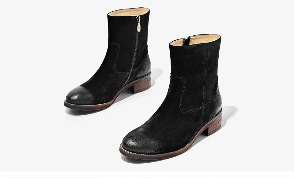 Women Boots Fashion Brand Genuine Leather Cow Suede Zipper Ankle Length Lady Shoes Top Quality Shoes Handmade