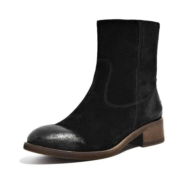 Women Boots Fashion Brand Genuine Leather Cow Suede Zipper Ankle Length Lady Shoes Top Quality Shoes Handmade