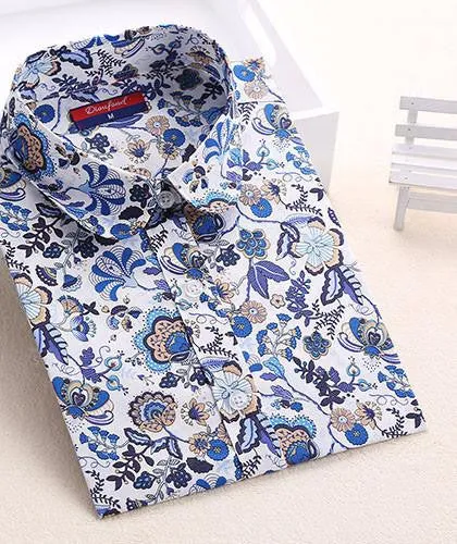 Women Cherry Blouses Long Sleeve Shirt Turn Down Collar Floral Blouse Women And Blouses Fashion