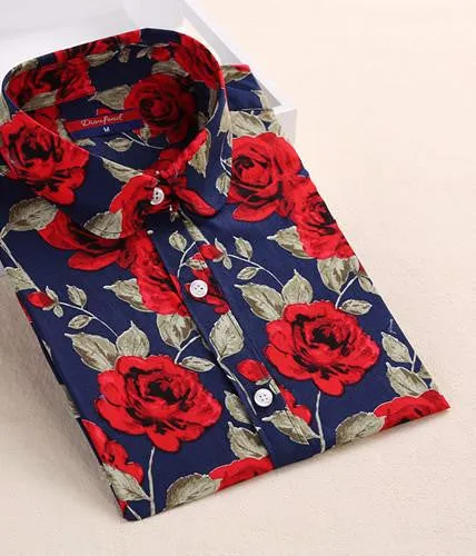 Women Cherry Blouses Long Sleeve Shirt Turn Down Collar Floral Blouse Women And Blouses Fashion