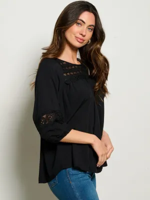 WOMEN'S 3/4 SLEEVES CROCHET DETAILED BLOUSE TOP
