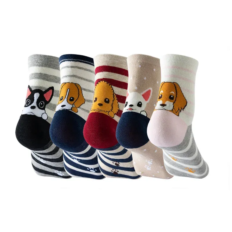 Women's Cartoon Cat Cotton Socks - 5 Pairs