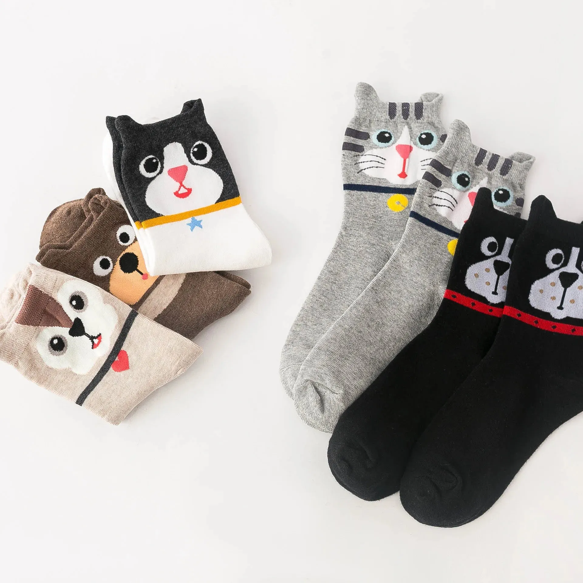 Women's Cartoon Cat Cotton Socks - 5 Pairs