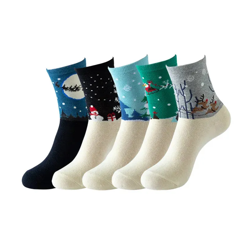 Women's Cartoon Cat Cotton Socks - 5 Pairs