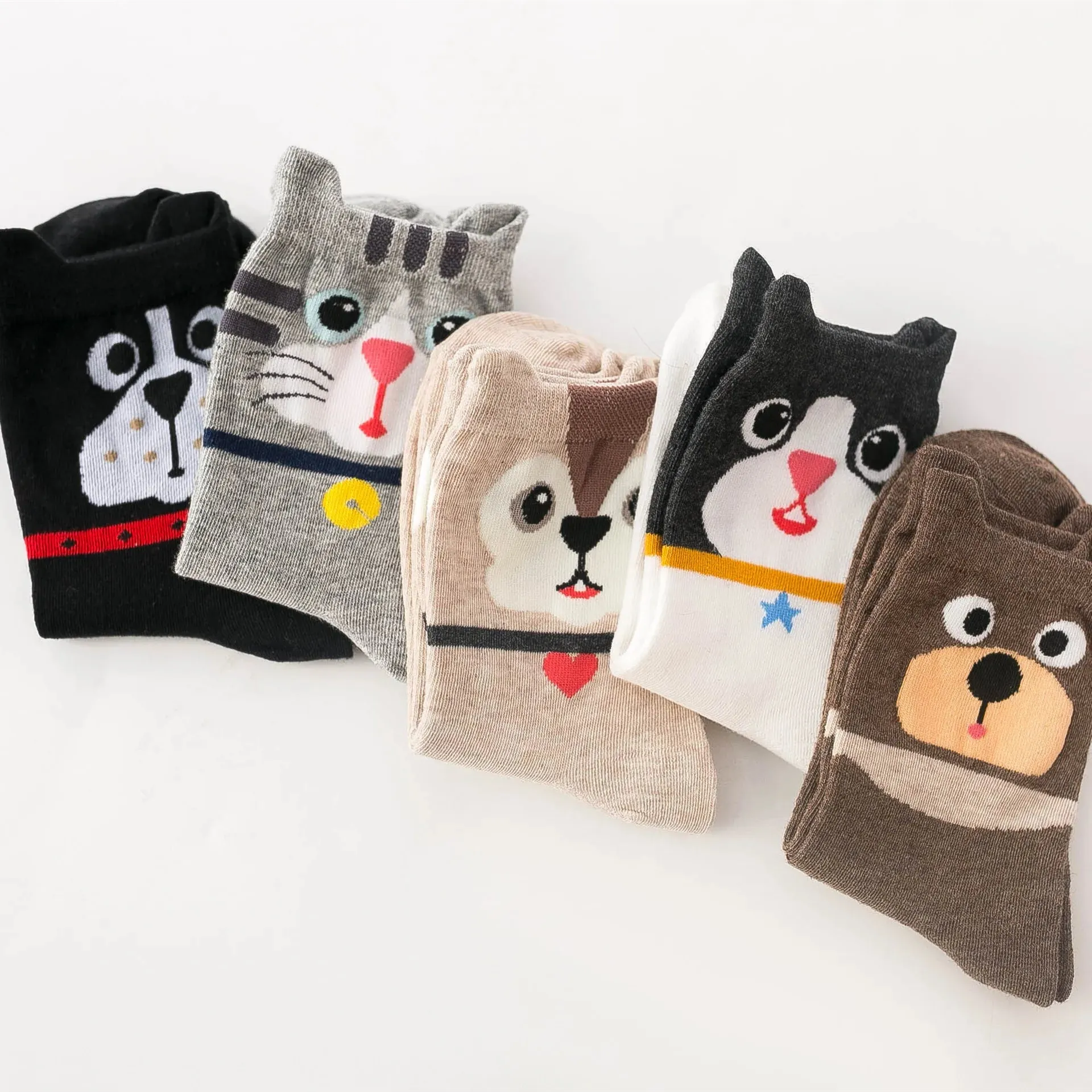 Women's Cartoon Cat Cotton Socks - 5 Pairs