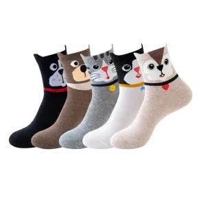 Women's Cartoon Cat Cotton Socks - 5 Pairs