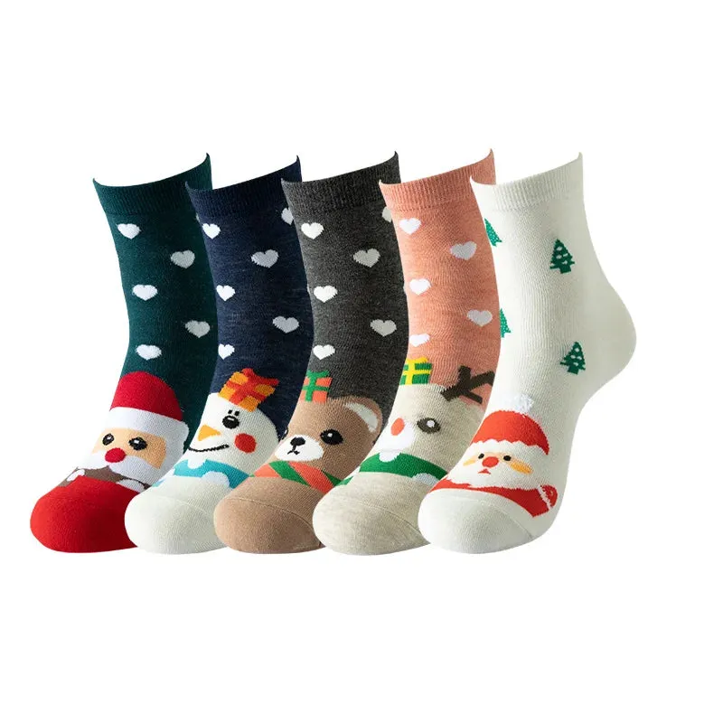 Women's Cartoon Cat Cotton Socks - 5 Pairs