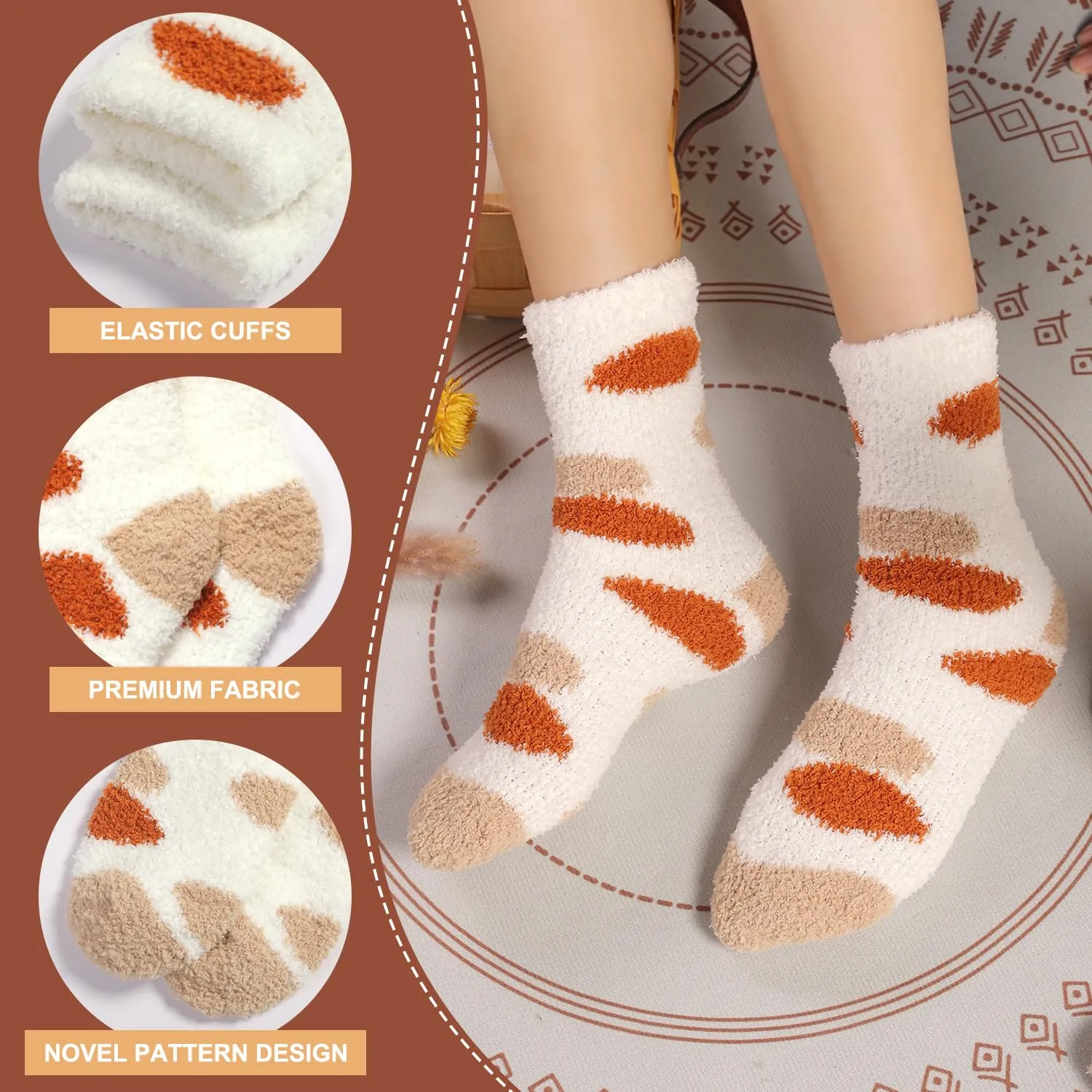 Women's Fluffy Caramel Color Slipper Socks - 6 Pairs