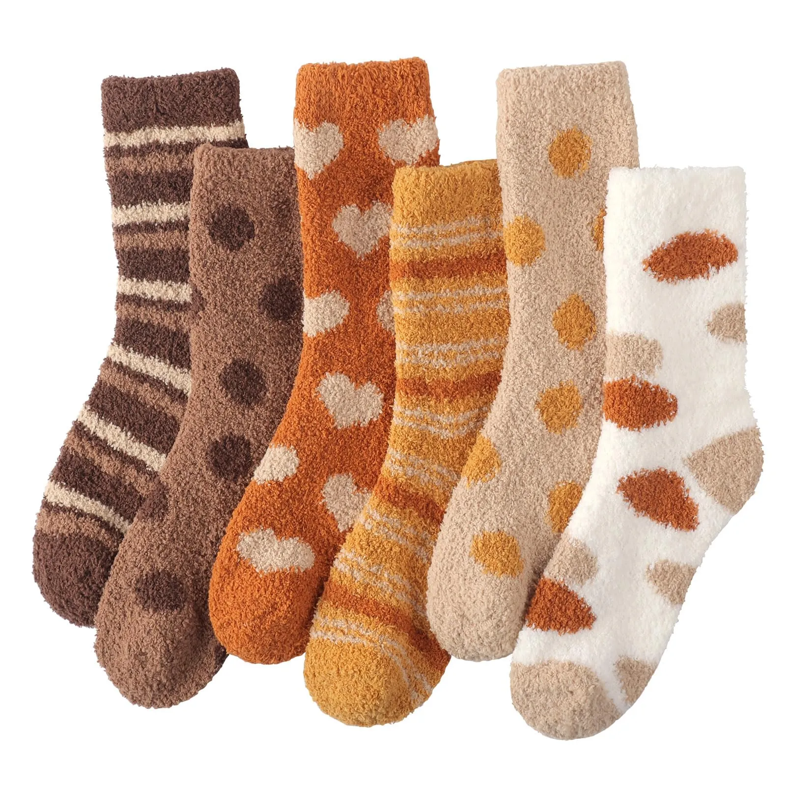 Women's Fluffy Caramel Color Slipper Socks - 6 Pairs