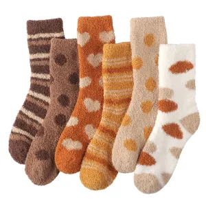 Women's Fluffy Caramel Color Slipper Socks - 6 Pairs