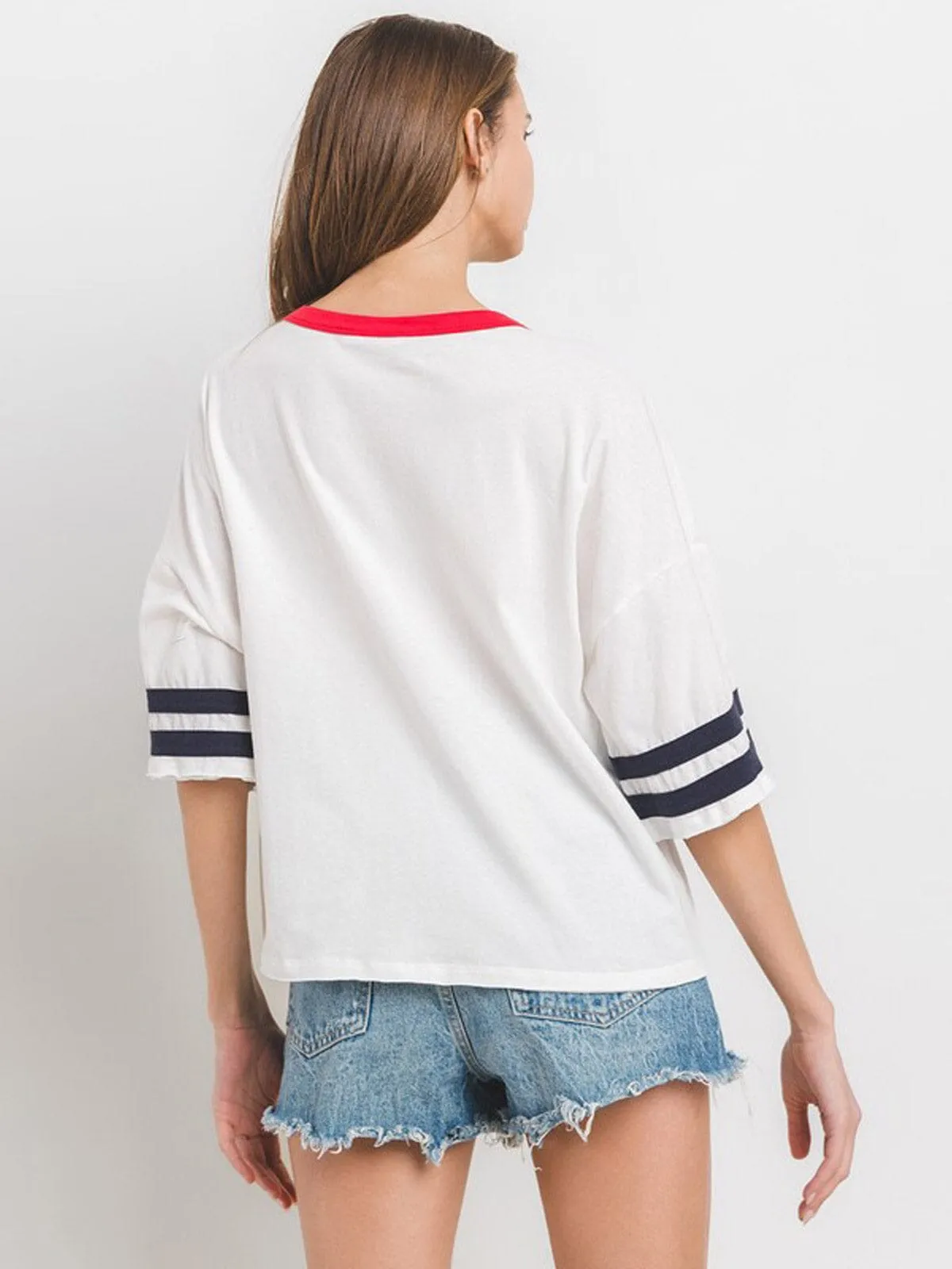 WOMEN'S SHORT SLEEVE USA COLORBLOCK BASIC TOP