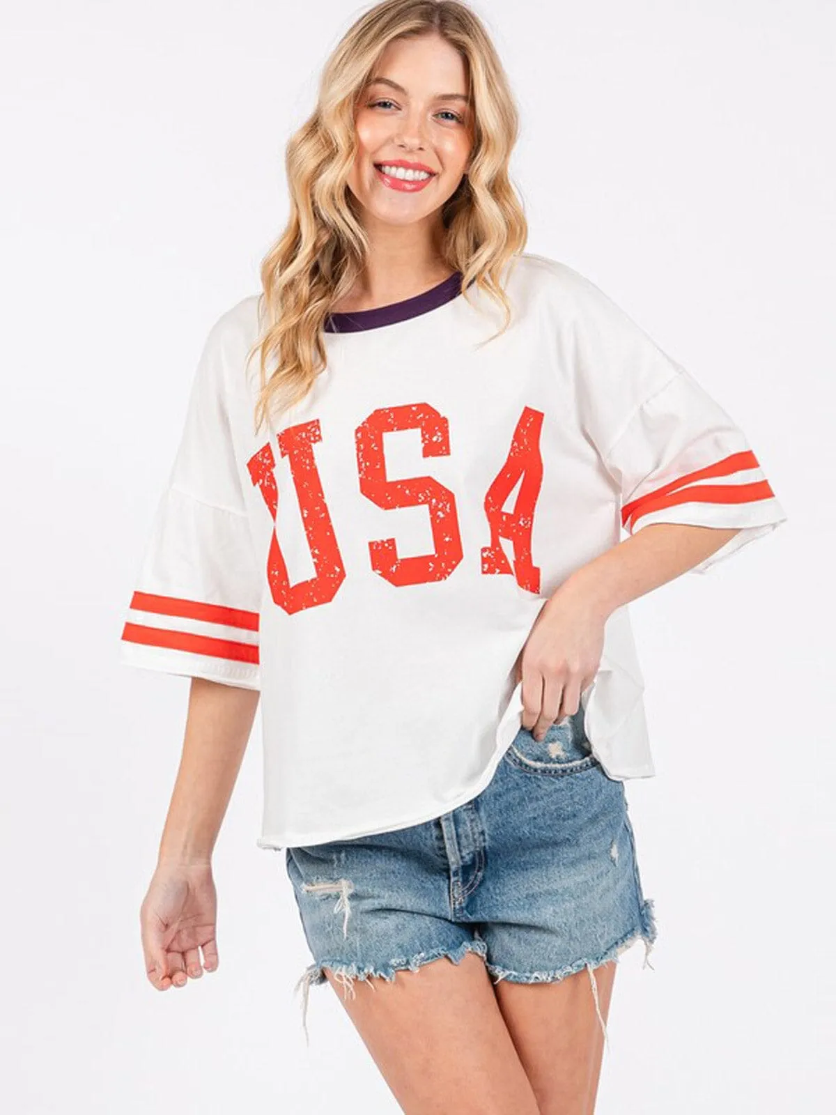 WOMEN'S SHORT SLEEVE USA COLORBLOCK BASIC TOP