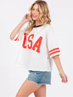 WOMEN'S SHORT SLEEVE USA COLORBLOCK BASIC TOP