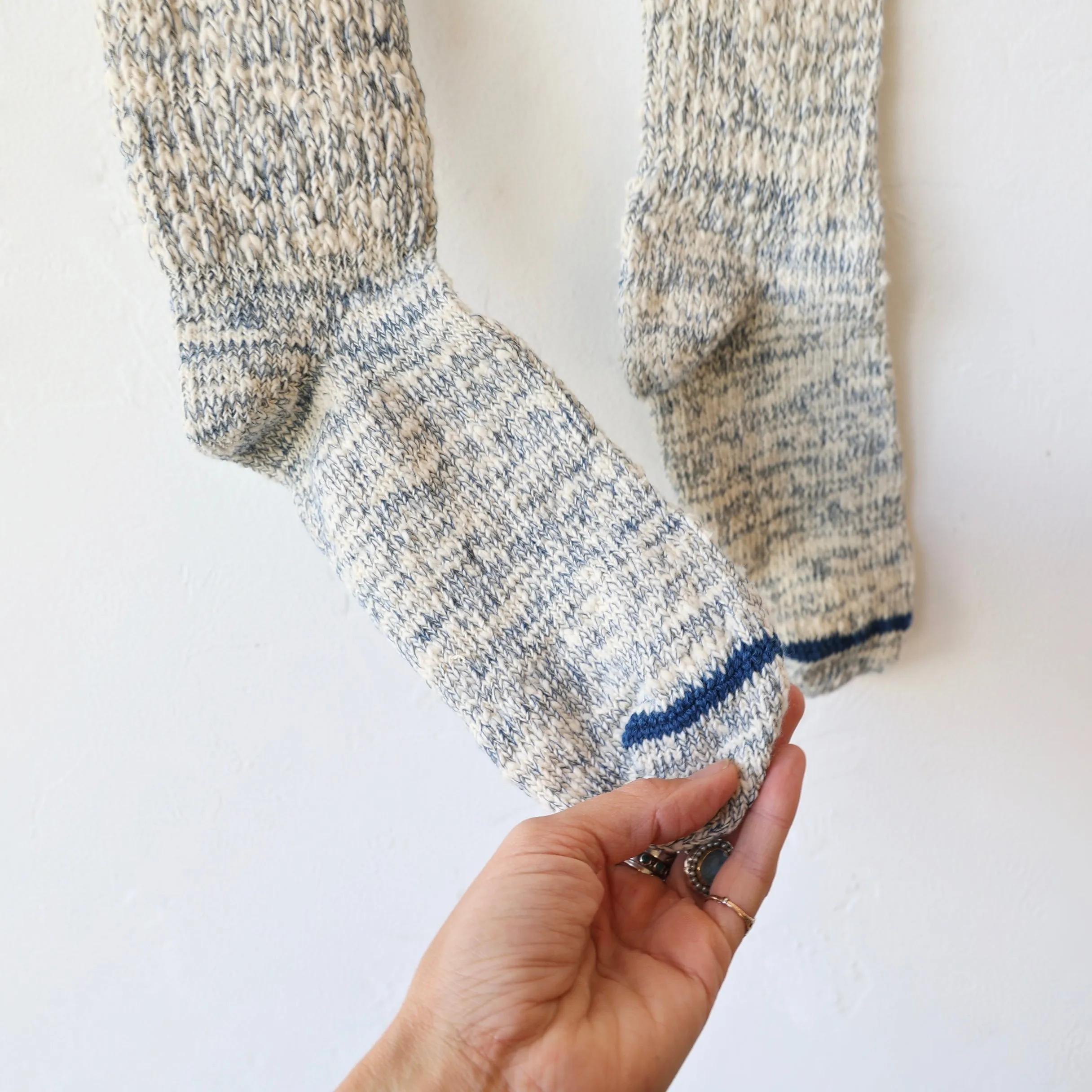 Yahae Organic Cotton Slipper Socks - Indigo/Natural
