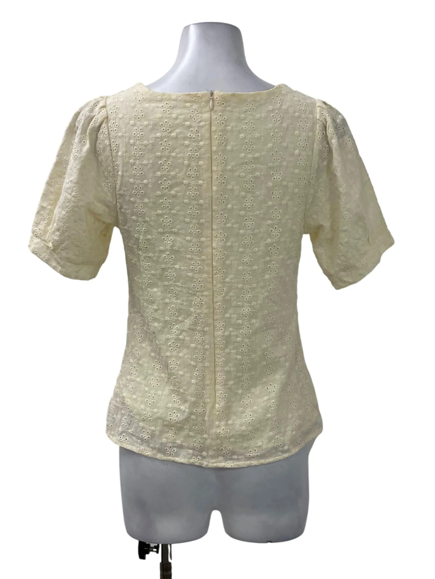 Yellow Ruched Sweetheart Eyelet Top