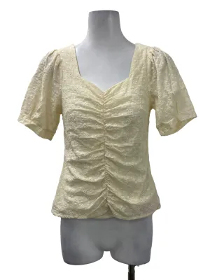 Yellow Ruched Sweetheart Eyelet Top