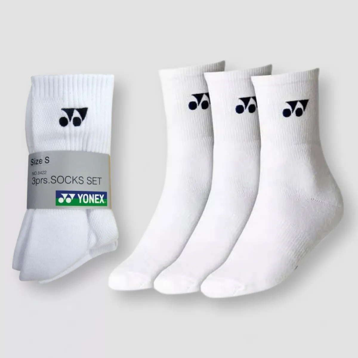 YONEX Sports Crew Socks Set (Pack of 3) 8422EX White