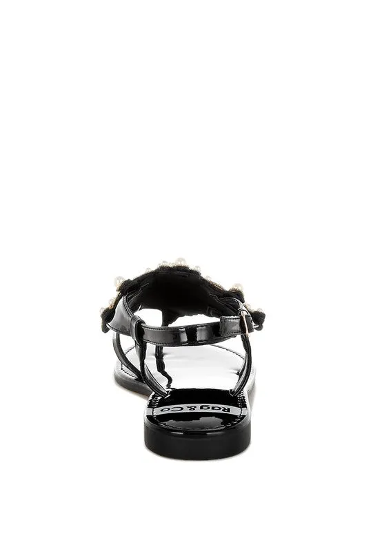Zalata Pearl Studded Flat Sandals