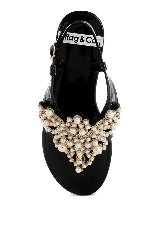 Zalata Pearl Studded Flat Sandals