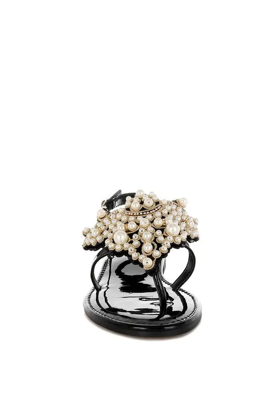 Zalata Pearl Studded Flat Sandals