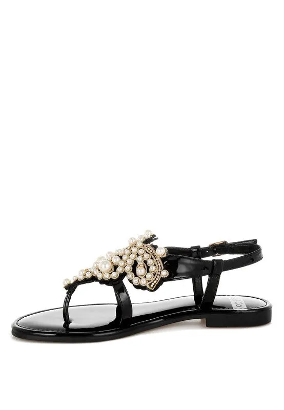 Zalata Pearl Studded Flat Sandals
