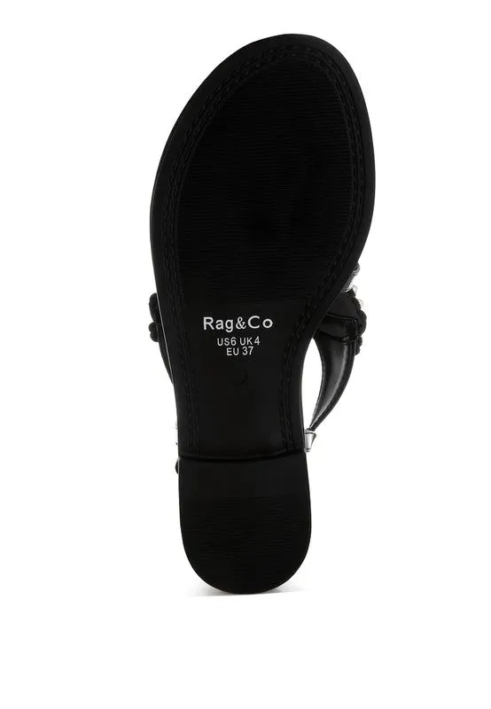 Zalata Pearl Studded Flat Sandals