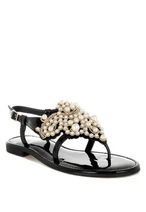 Zalata Pearl Studded Flat Sandals
